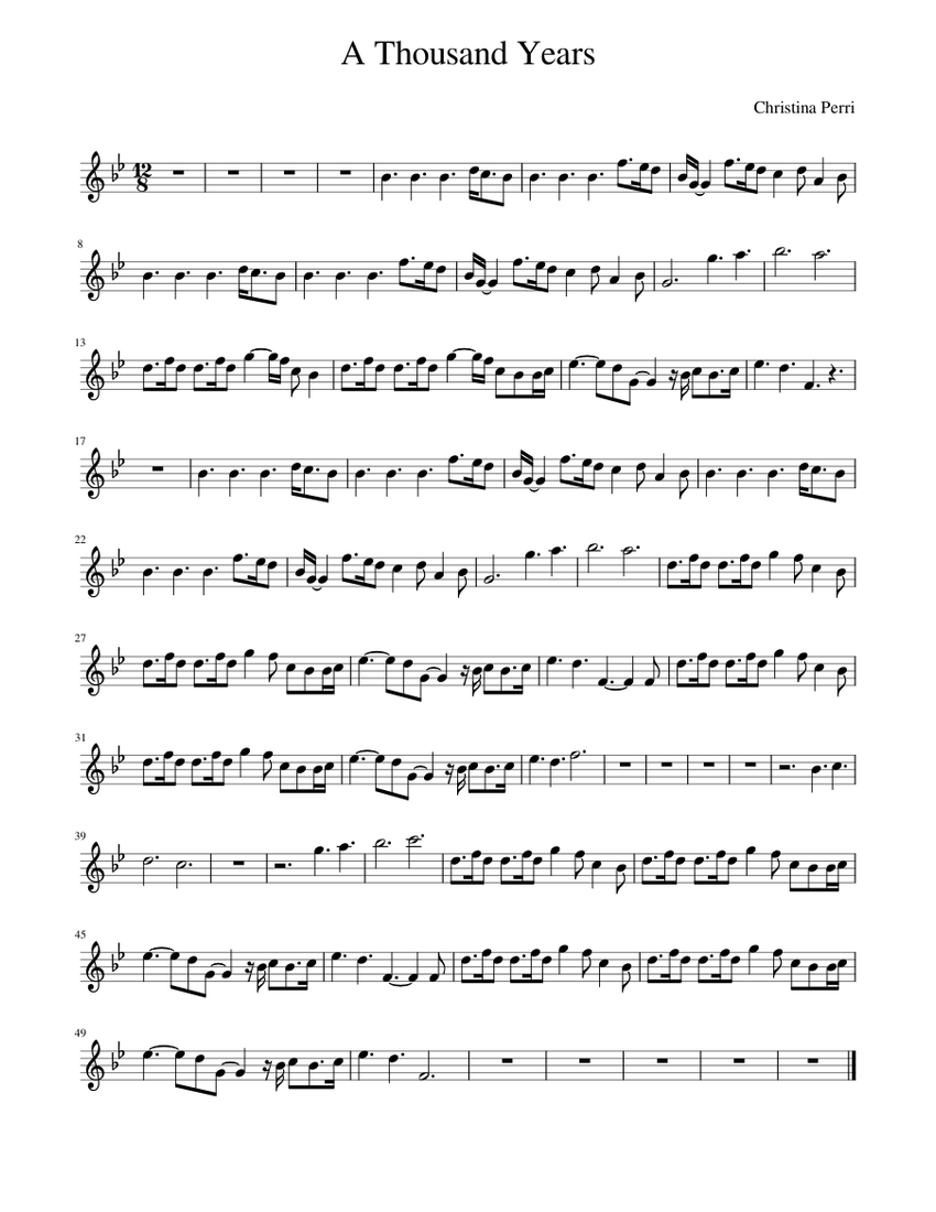 A Thousand Years Flute Solo Sheet Music for Beginners & Pros