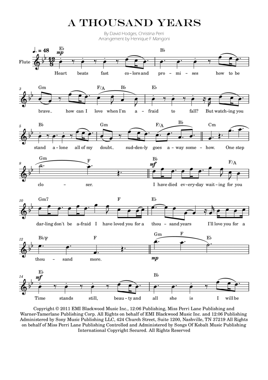 A Thousand Years Flute Solo Sheet Music for Beginners & Pros