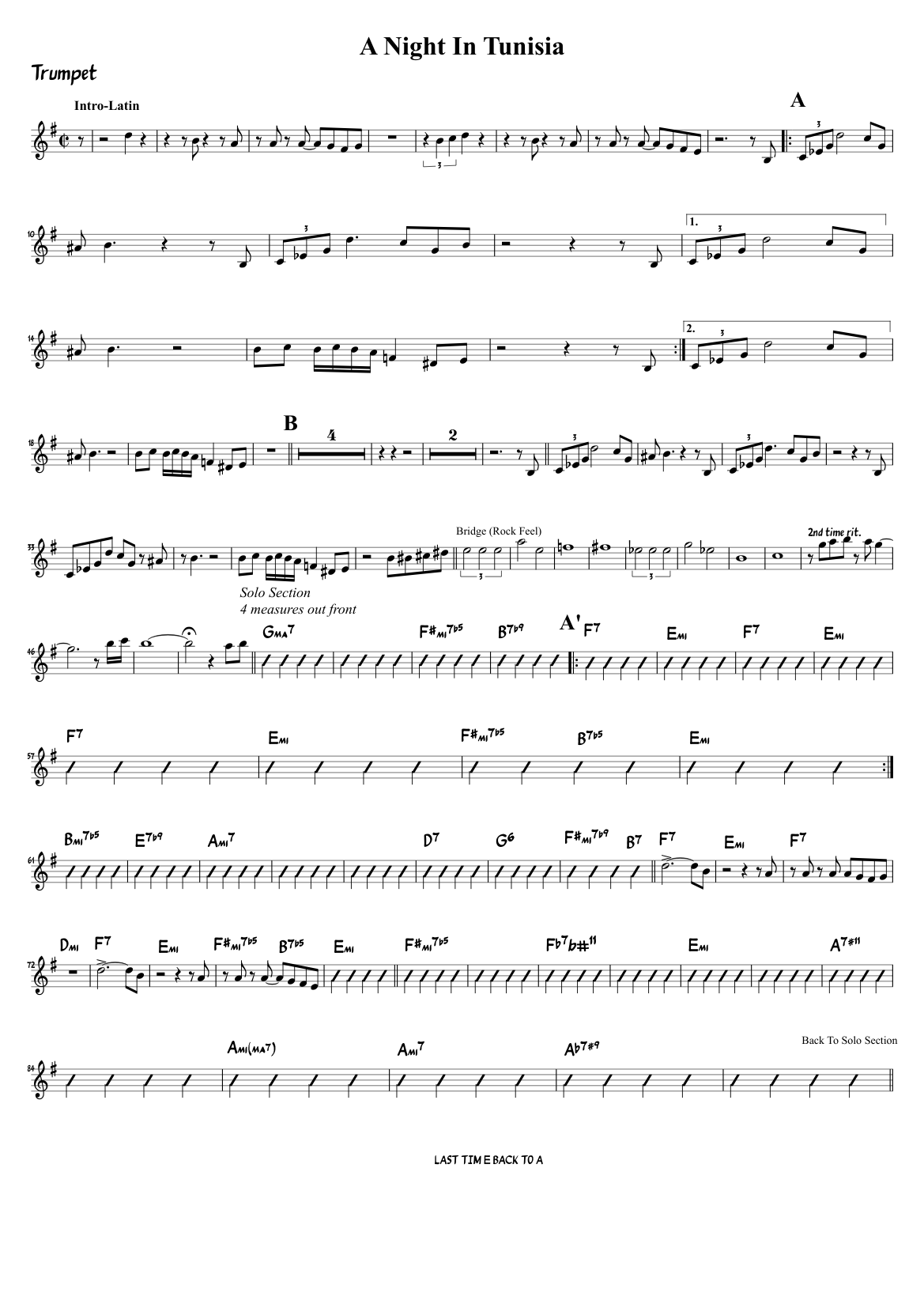 Free PDF of A Night in Tunisia Trumpet Sheet Music - Perfect for Jazz Lovers!