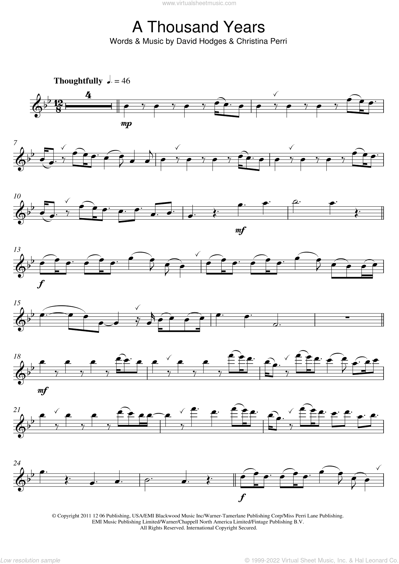 A Thousand Years Flute Solo Sheet Music for Beginners & Pros