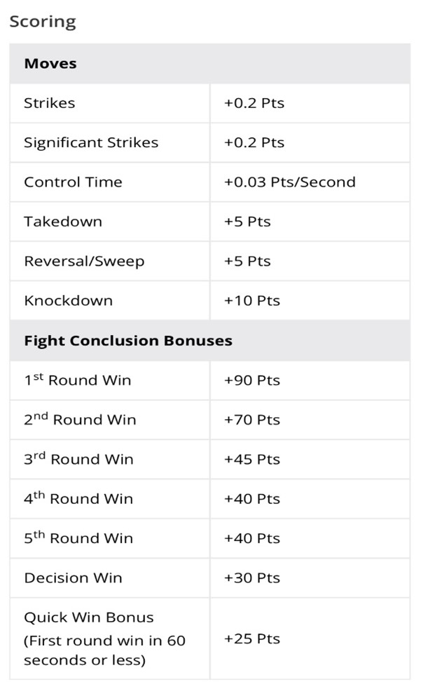 Understanding UFC Fantasy Scoring： Key Rules and Point System Explained