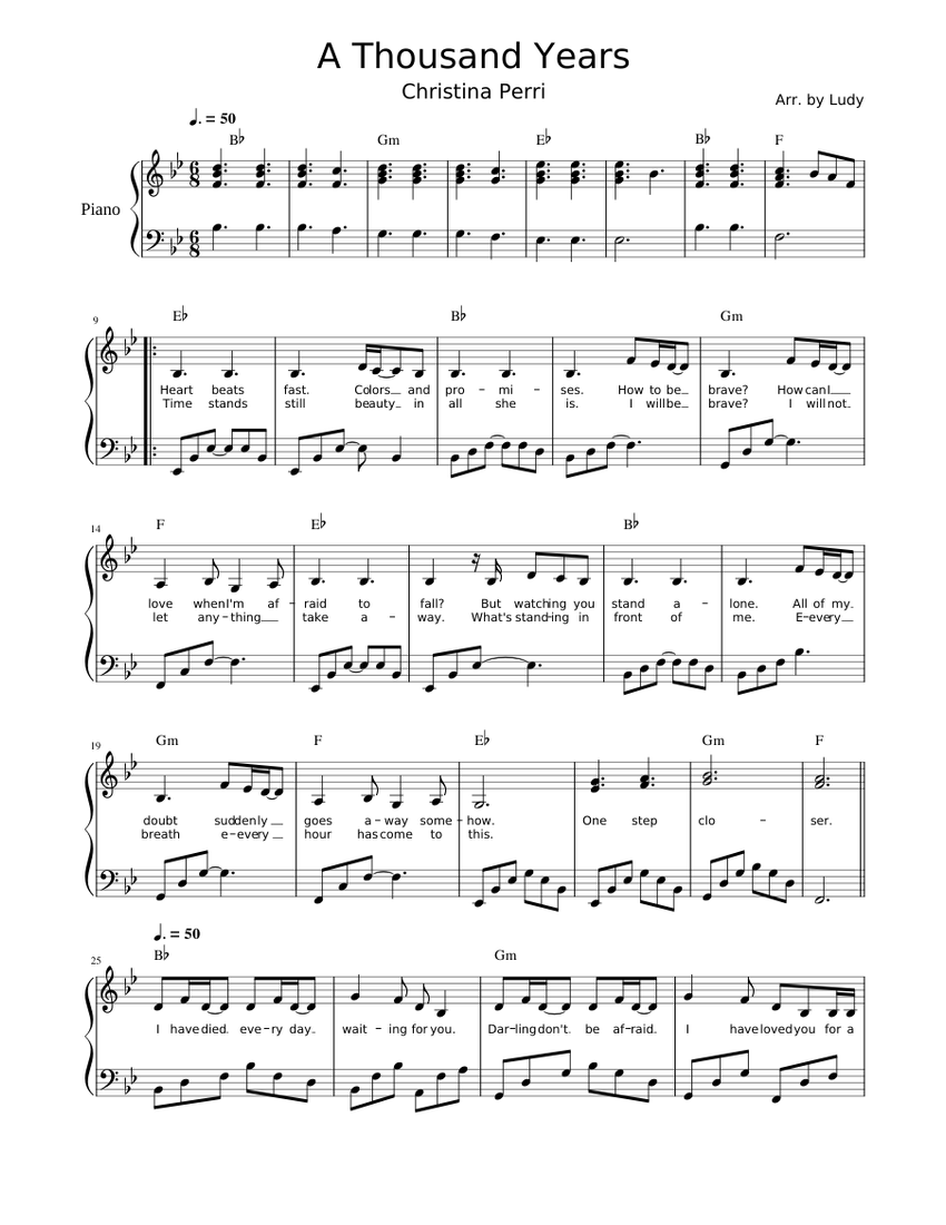 Get A Thousand Years Sheet Music PDF Free for Piano & More