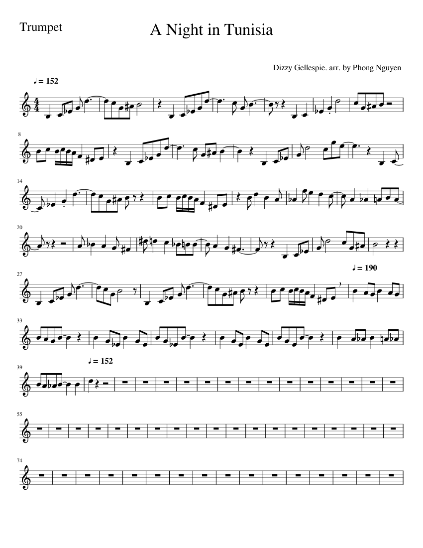 A Night in Tunisia Trumpet Sheet Music - Printable PDF for Solo Performance