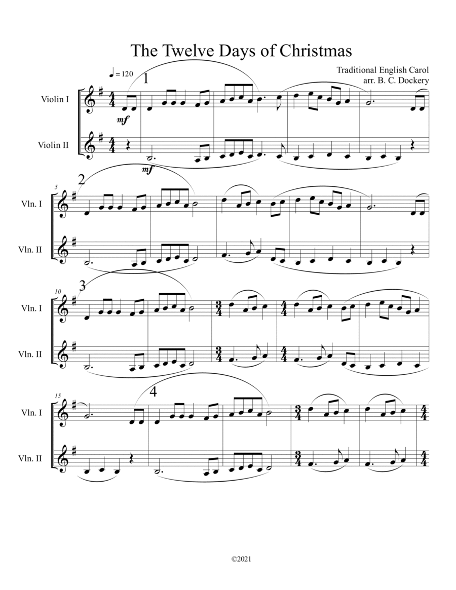 Download Violin Sheet Music for The 12 Days of Christmas in Multiple Keys