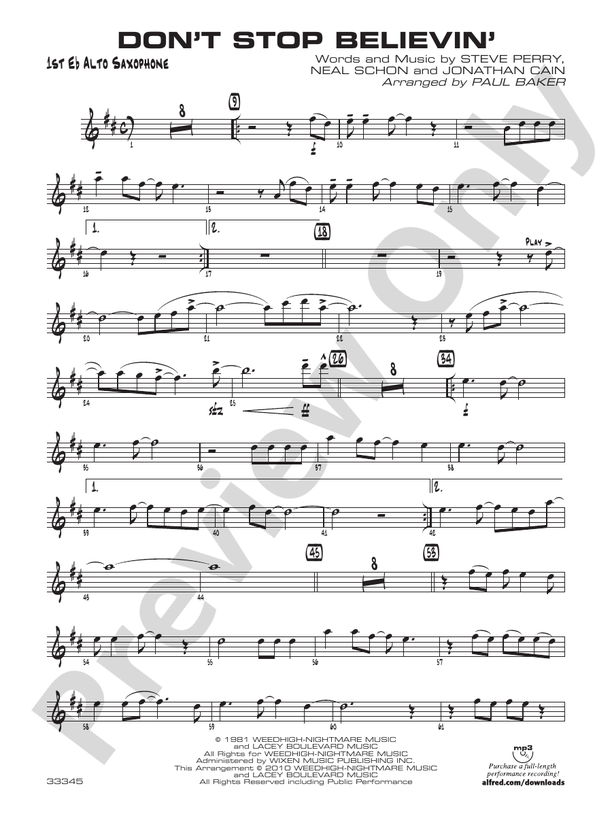 Download Dont Stop Believin Saxophone Sheet Music Online Today