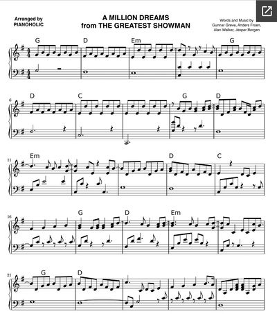 A Million Dreams Sheet Music PDF Free – The Greatest Showman Piano Edition