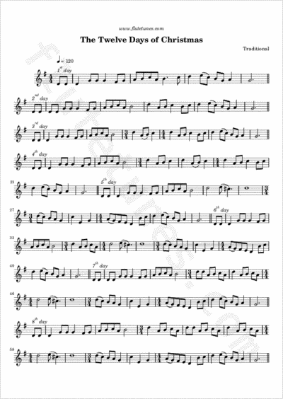 12 Days of Christmas Flute Solo Sheet Music - Traditional Carol Free Download