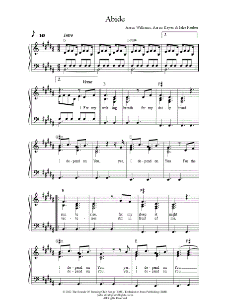 Free Abide Sheet Music for Piano - Aaron Williams Song