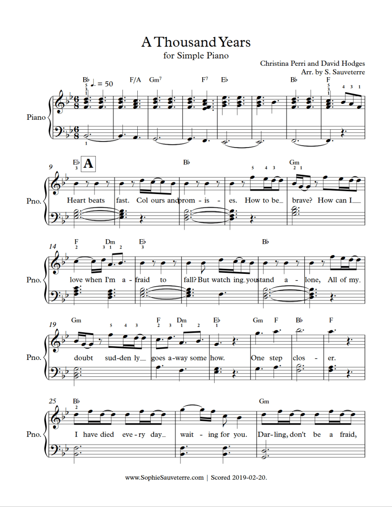 Christina Perri - A Thousand Years Piano Sheet Music PDF Download