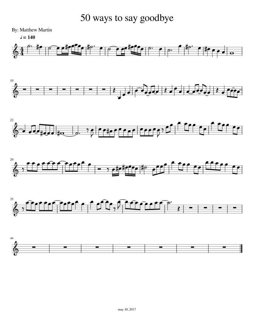 Free Trumpet Sheet Music for 50 Ways to Say Goodbye by Train - PDF & MIDI