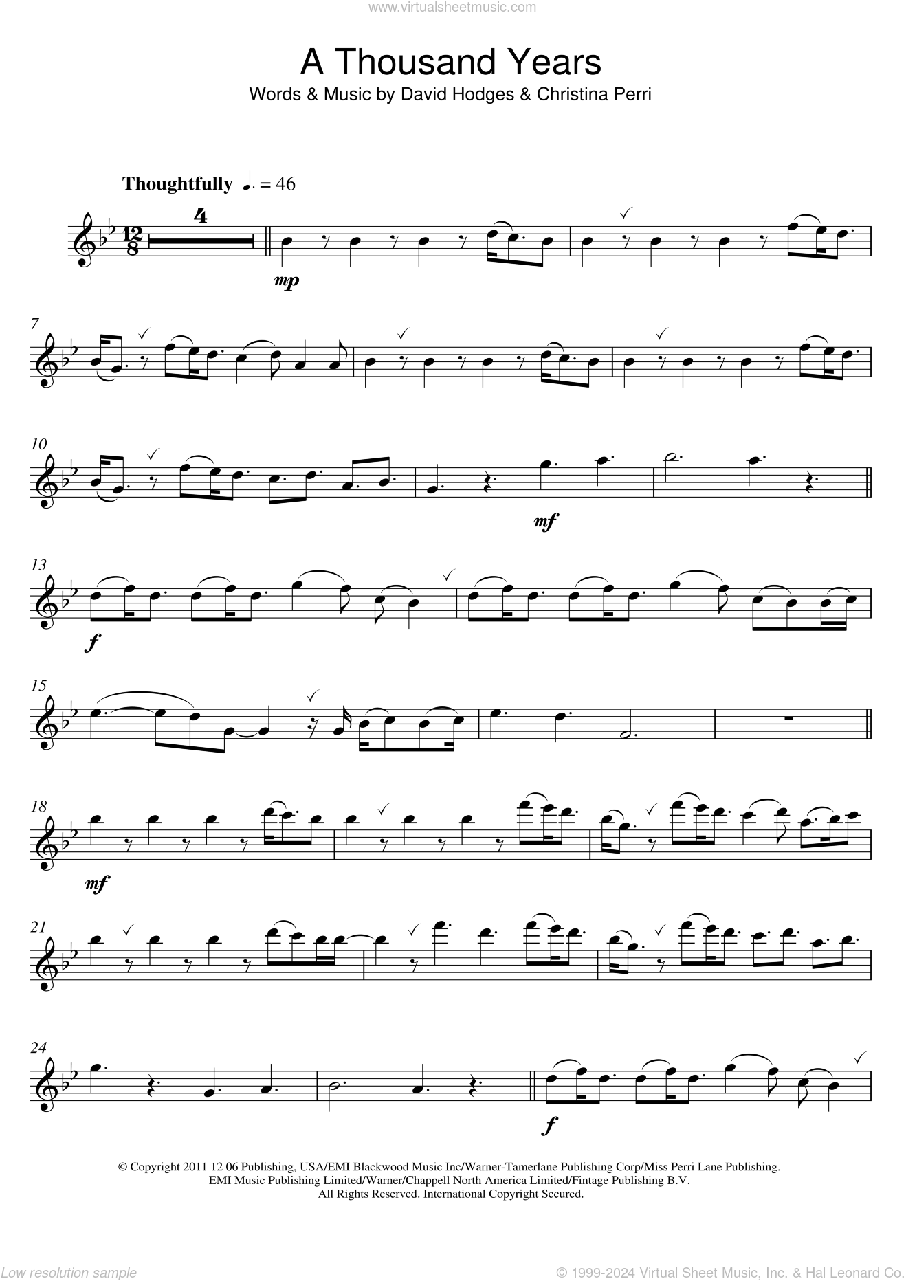 a thousand years flute sheet music