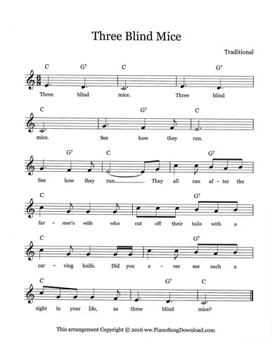 3 Blind Mice Music Notes for Piano – Easy Sheet Music in C Major