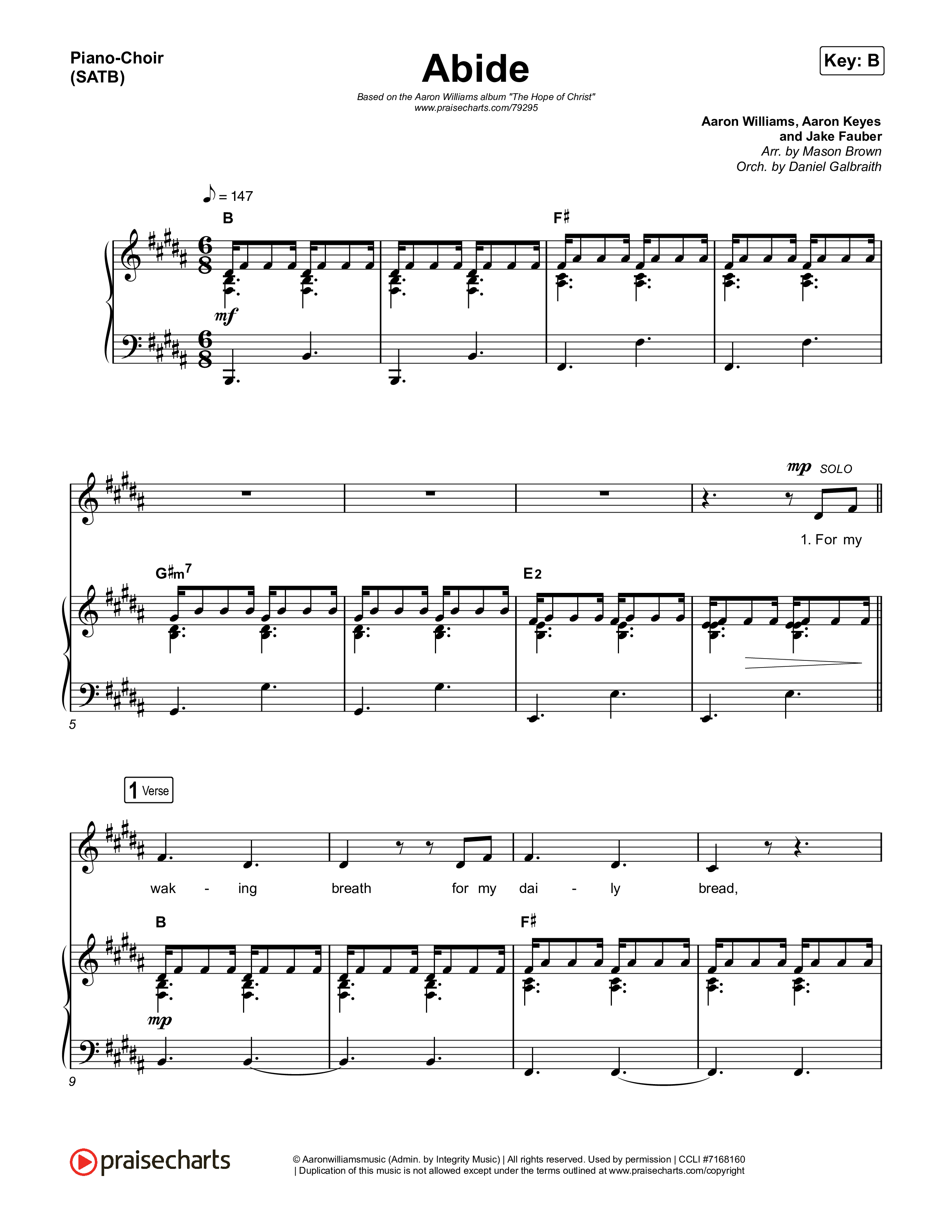 Free Abide Sheet Music for Piano - Aaron Williams Song