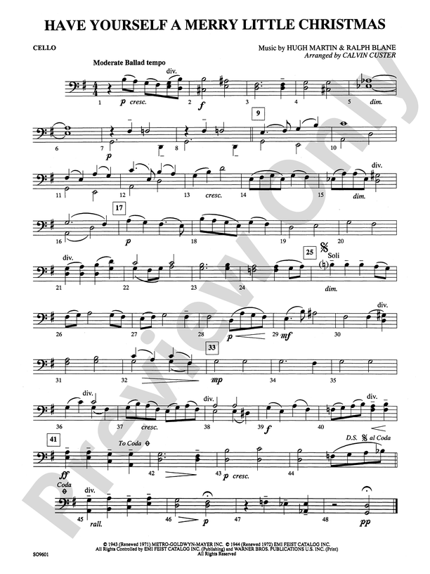 have yourself a merry little christmas cello sheet music