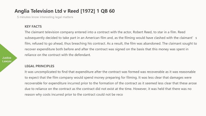 Anglia TV v Reed [1972]: How the Court Handled Pre-Contractual Expense Recovery