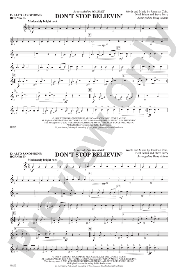 Download Dont Stop Believin Saxophone Sheet Music Online Today