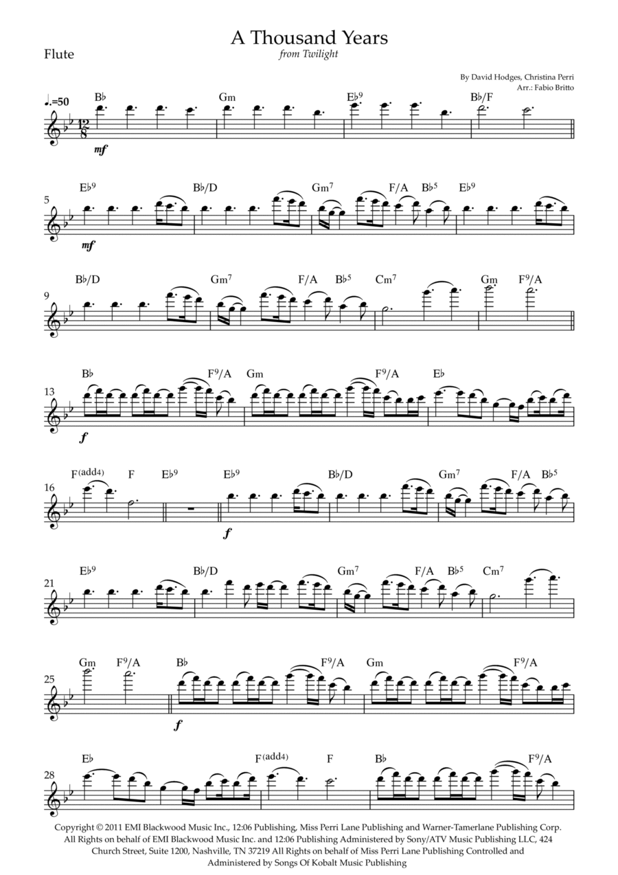 A Thousand Years Flute Solo Sheet Music - PDF & MIDI Download