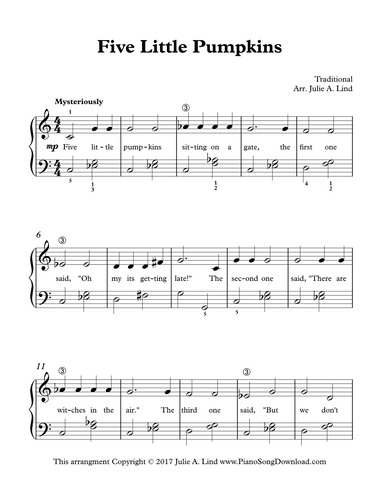 Five Little Pumpkins Sheet Music – Easy Piano Arrangement for Beginners