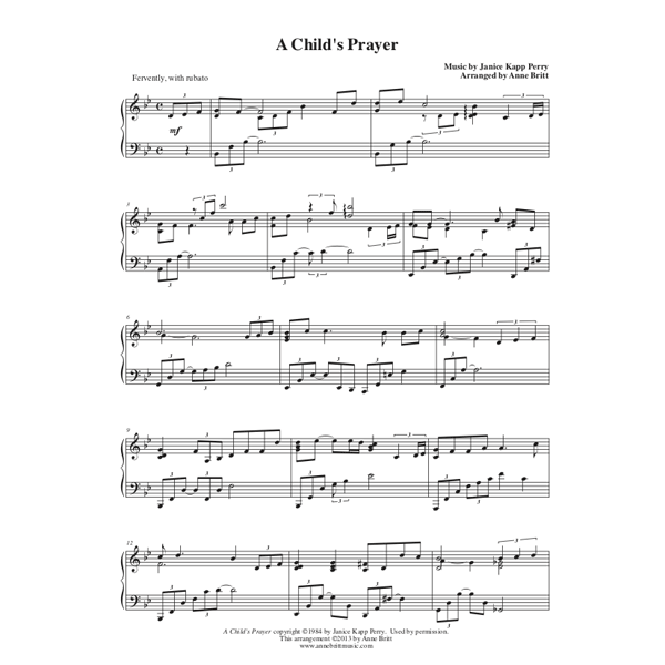 A Childs Prayer Sheet Music – Easy Piano & Choir Arrangement