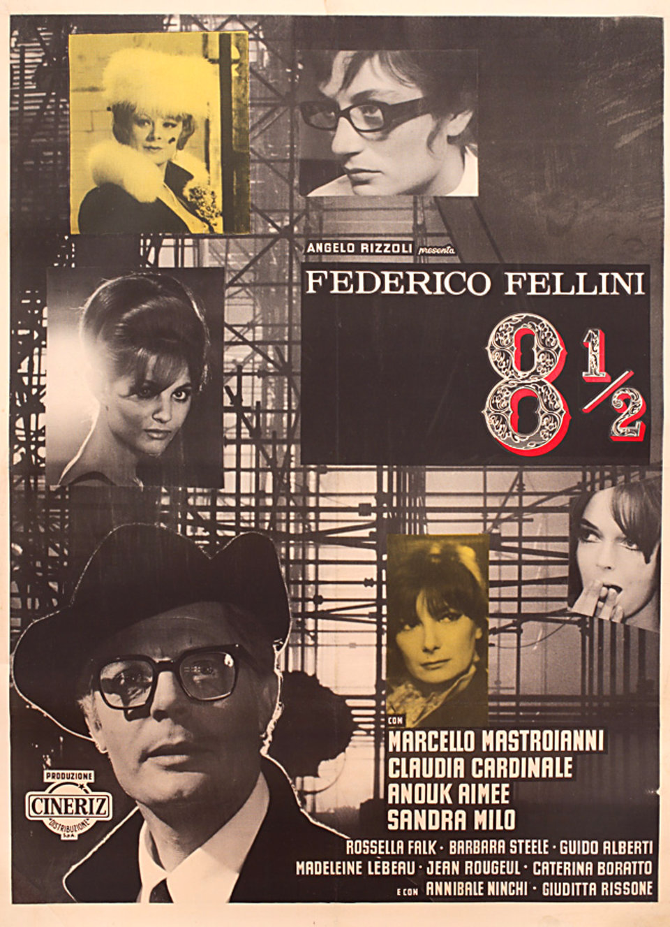 Original 1963 8 1/2 Film Poster by Fellini – Vintage Italian Movie Art