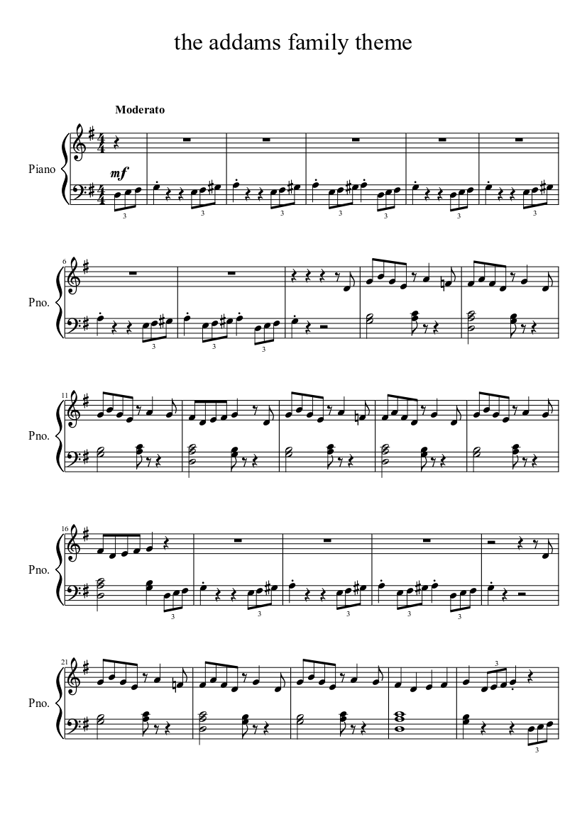 Addams Family Sheet Music PDF  Free Download for Piano Players