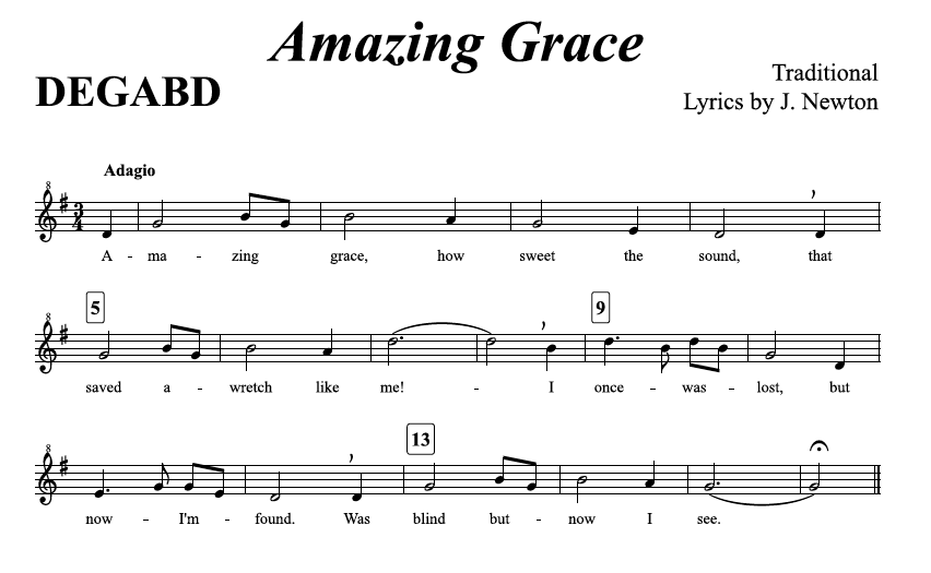 Amazing Grace Recorder Music Notes: Free Sheet Music Download