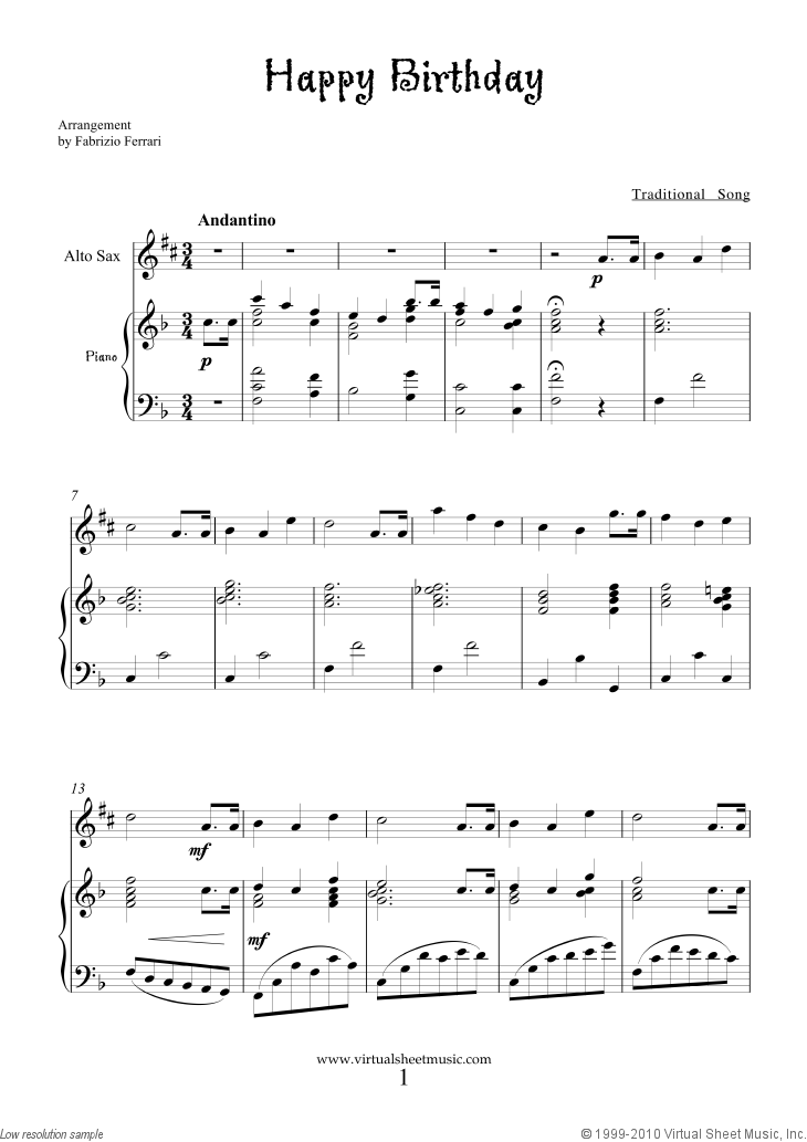 Download Free Alto Saxophone Sheet Music for Happy Birthday Today