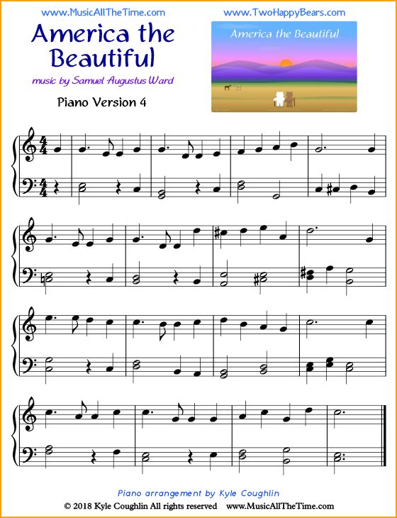 Download America the Beautiful Free Sheet Music (Simple Arrangements for Beginners and Kids)