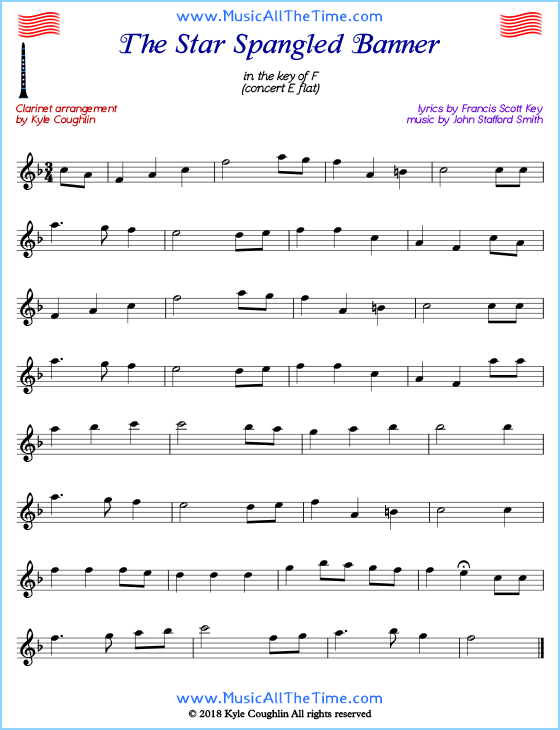 American National Anthem Clarinet Sheet Music Free Download (Easy Version for Beginners)