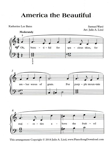 Download America the Beautiful Free Sheet Music (Simple Arrangements for Beginners and Kids)