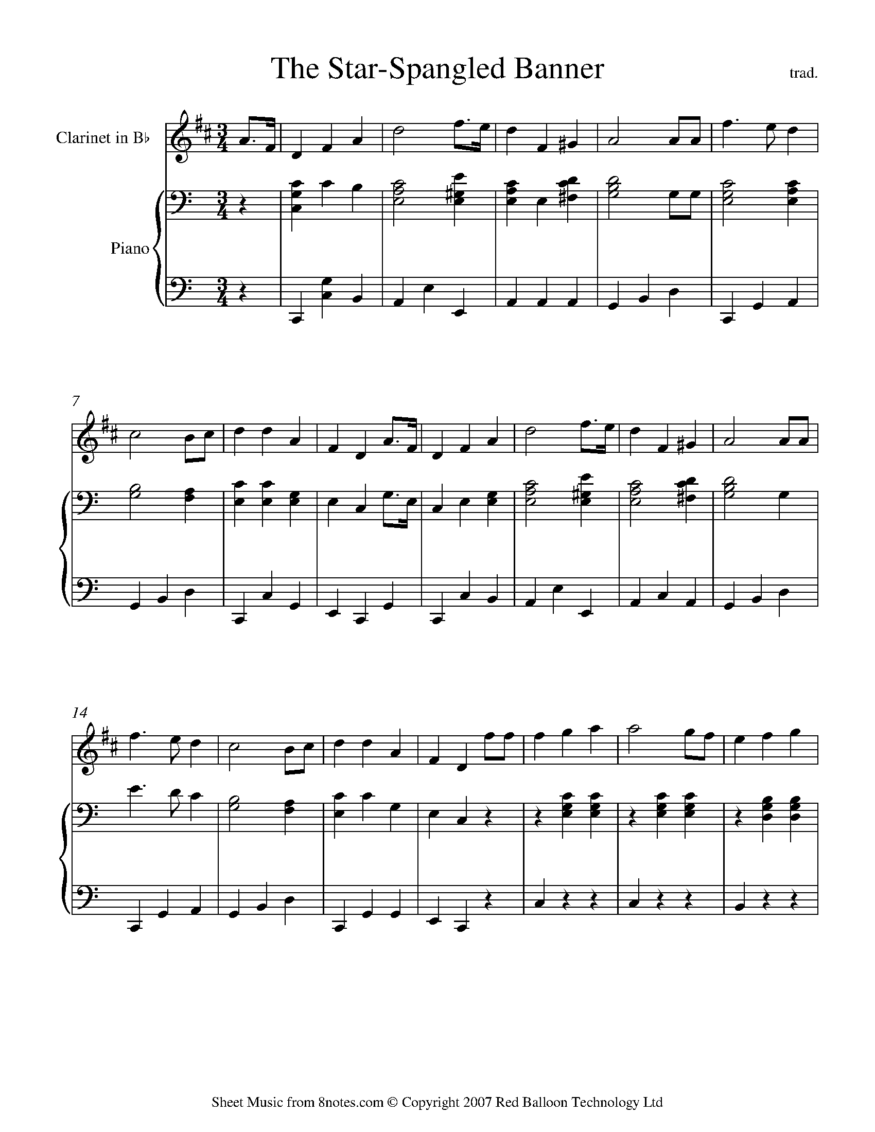 American National Anthem Clarinet Sheet Music Free Download (Easy Version for Beginners)