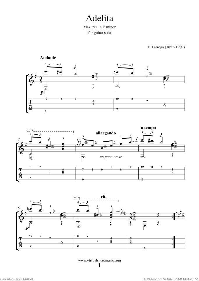 Get Your Adelita Sheet Music Today - Download and Print Instantly