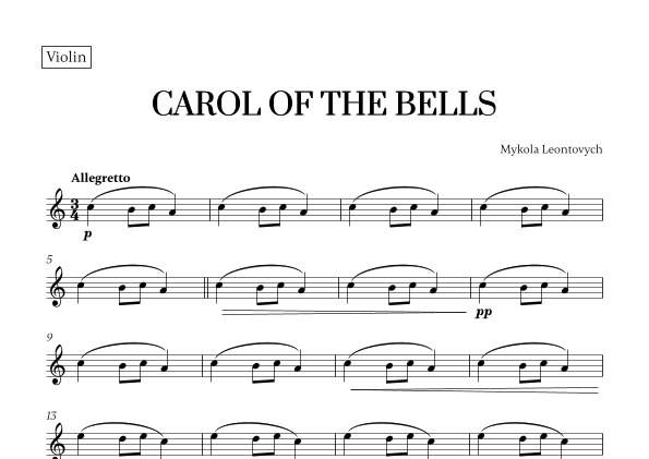 Easy Carol of the Bells Violin Solo Sheet Music: Play This Holiday Classic Today