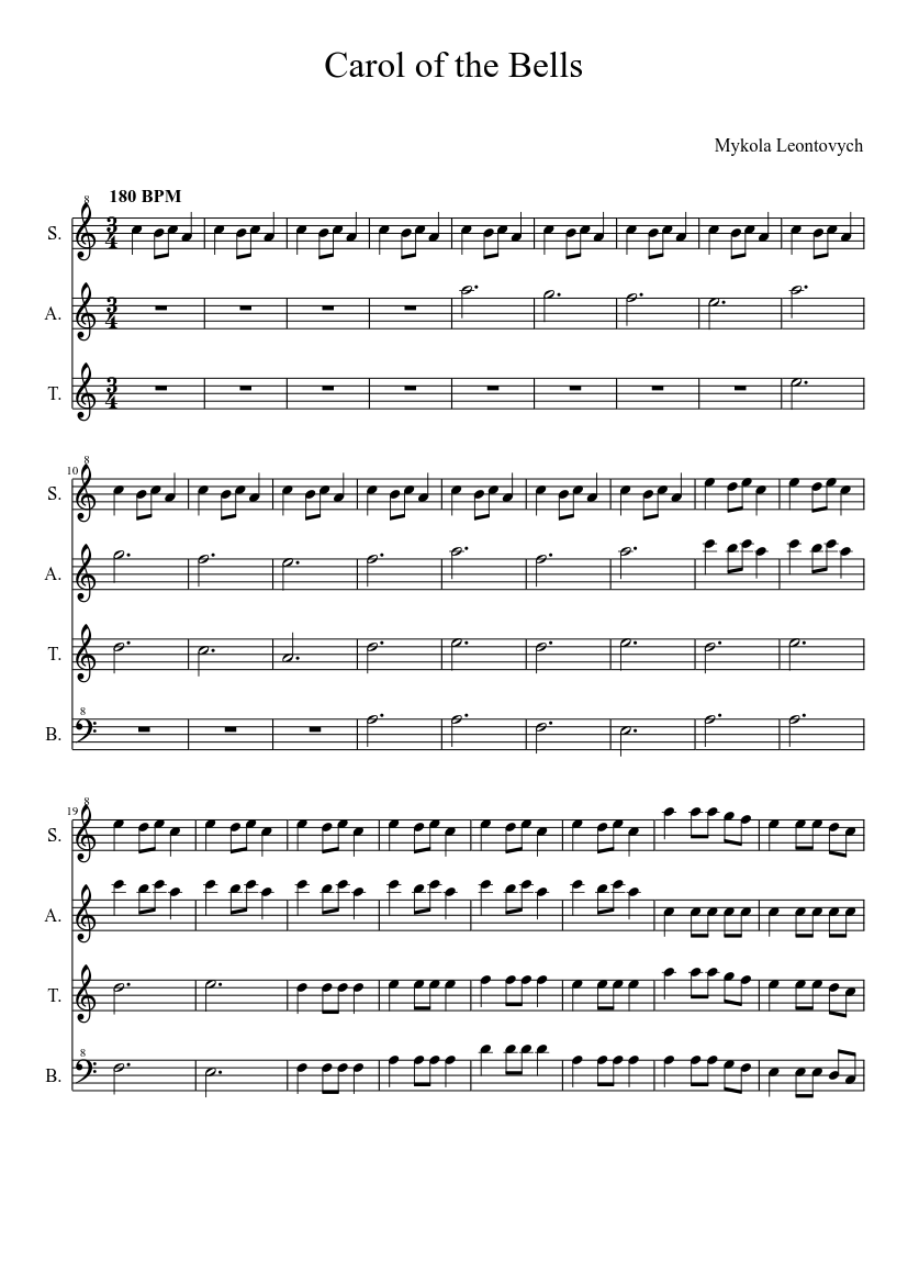 Best carol of the bells recorder sheet music, Top versions that you can find online