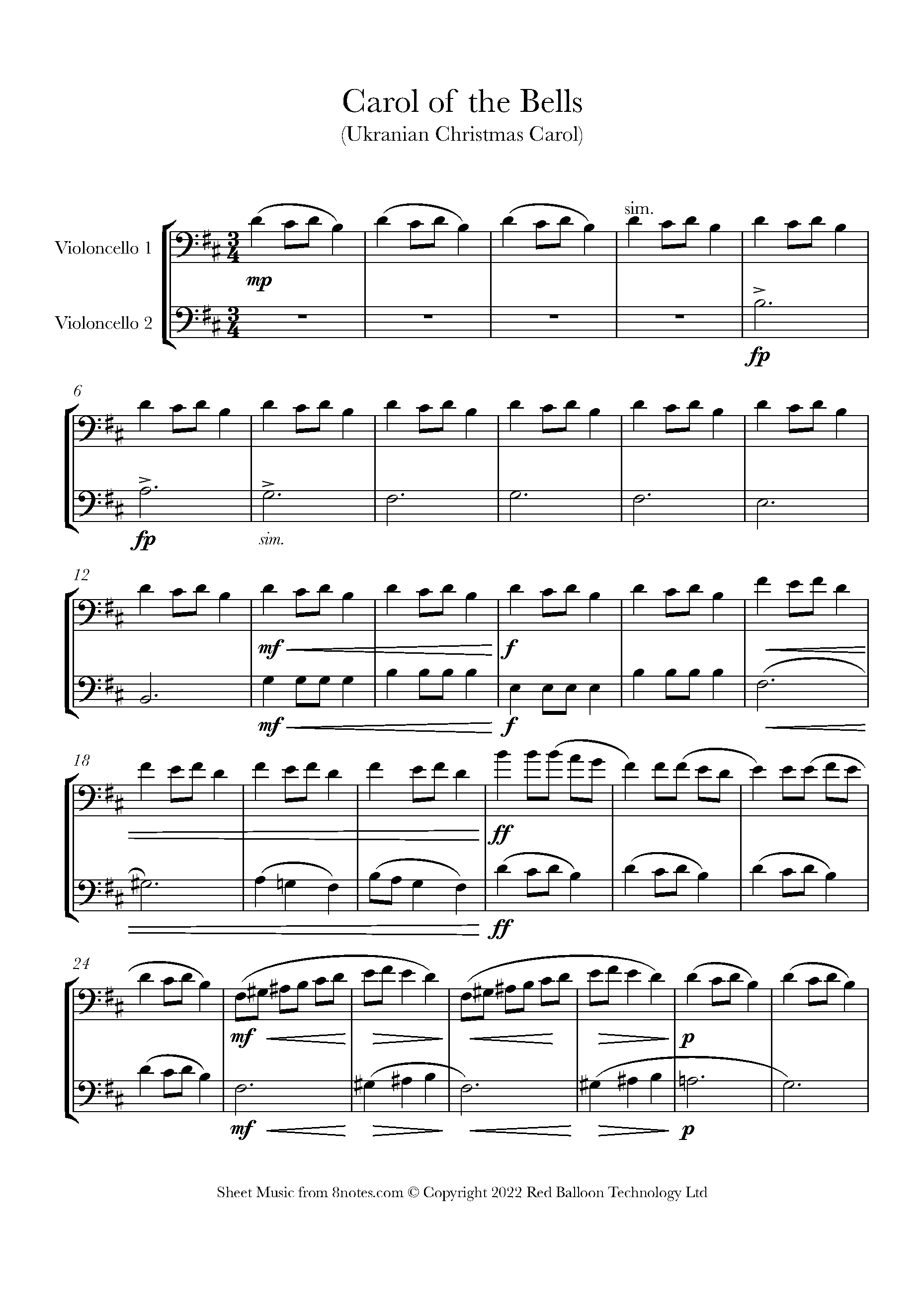 Play Cello Carol of the Bells Sheet Music: Find Your Perfect Version Here and Play it!